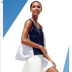 J.CREW Linen/silk blouse in navy and striped